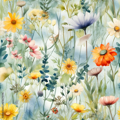 seamless abstract watercolour spring flowers texture pattern © sam