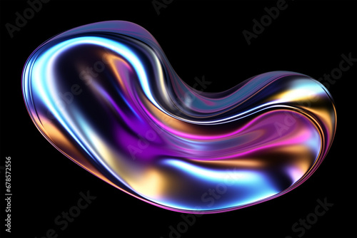 Bold holographic liquid metal shape isolated. Iridescent wavy melted chrome substance. Ai generated
