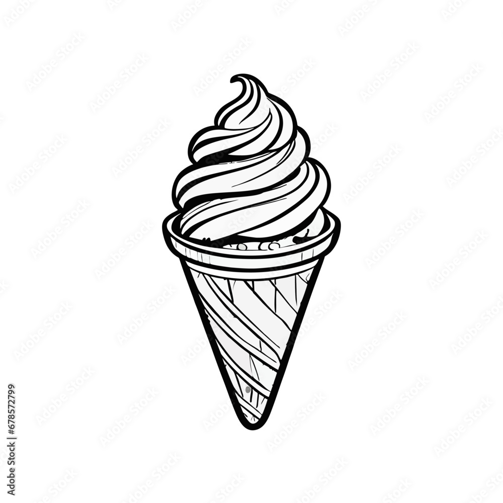 Vector illustration of a ice cream dessert, vanilla cone black white handdrawn Vector illustration of a ice cream dessert, vanilla cone black white handdrawn