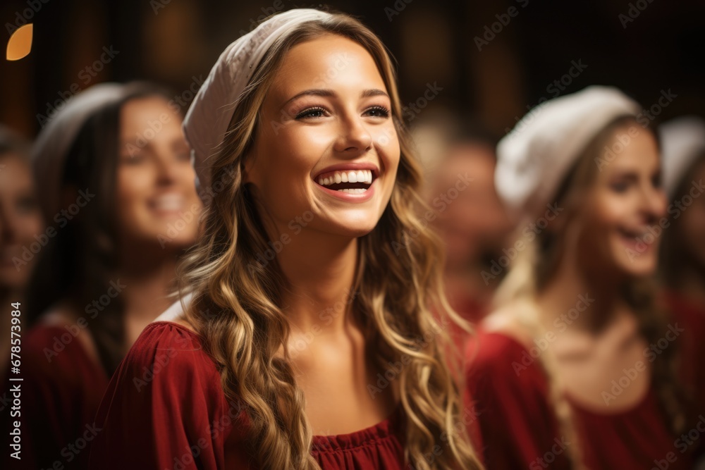 Joyful choir delivering heartfelt carols capturing the essence of Christmas spirit Joyful choir delivering heartfelt carols capturing the essence of Christmas spirit
