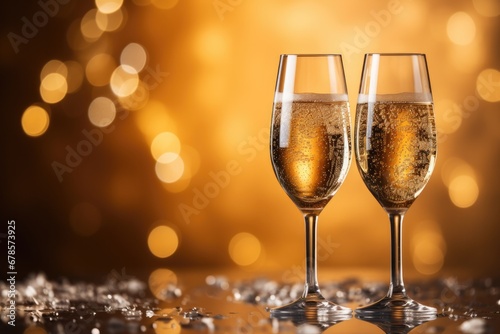 New Years Eve champagne toast isolated on a gold gradient background 