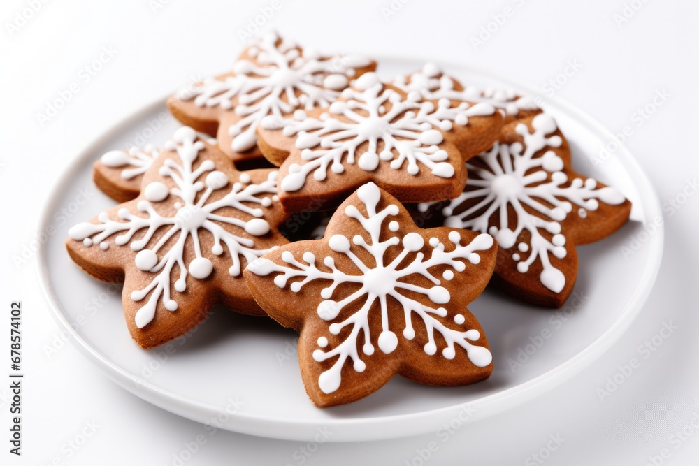 Festive homemade gingerbread cookies for Christmas isolated on a white background 