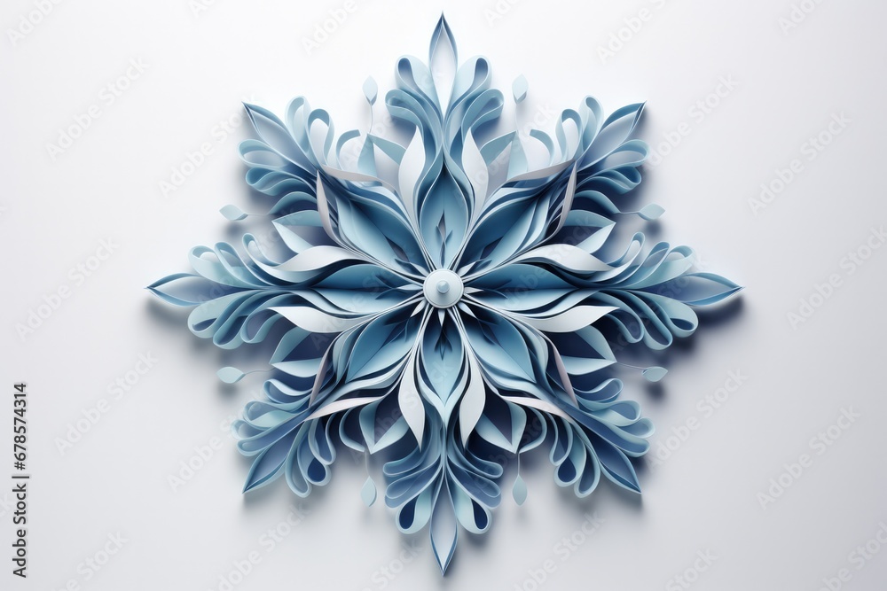 Delicate DIY paper snowflake symbolizing winter creativity isolated on a white background Delicate DIY paper snowflake symbolizing winter creativity isolated on a white background