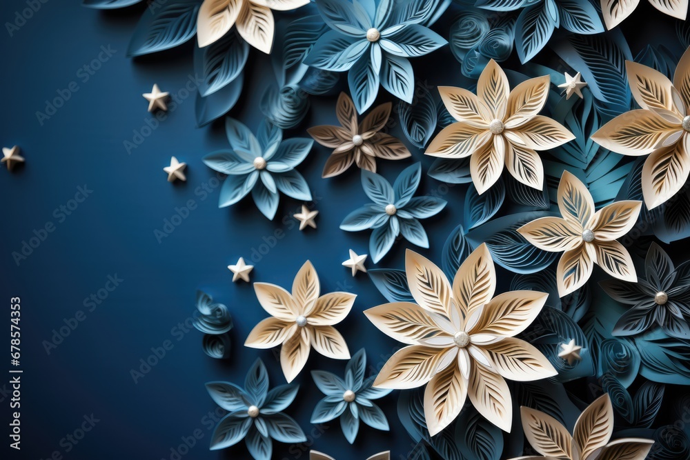 Creating DIY paper snowflakes scattered on crafting table background ...