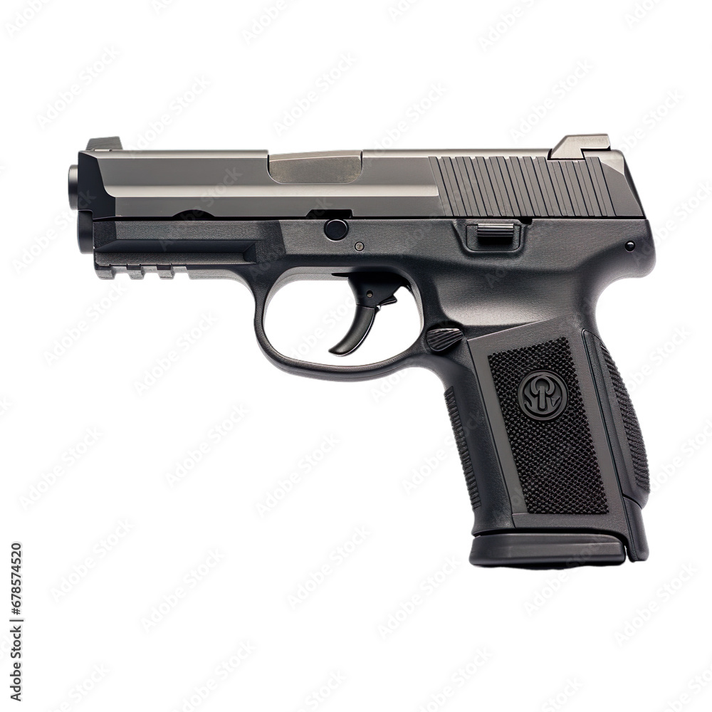 Side view of pistol isolated on a white transparent background