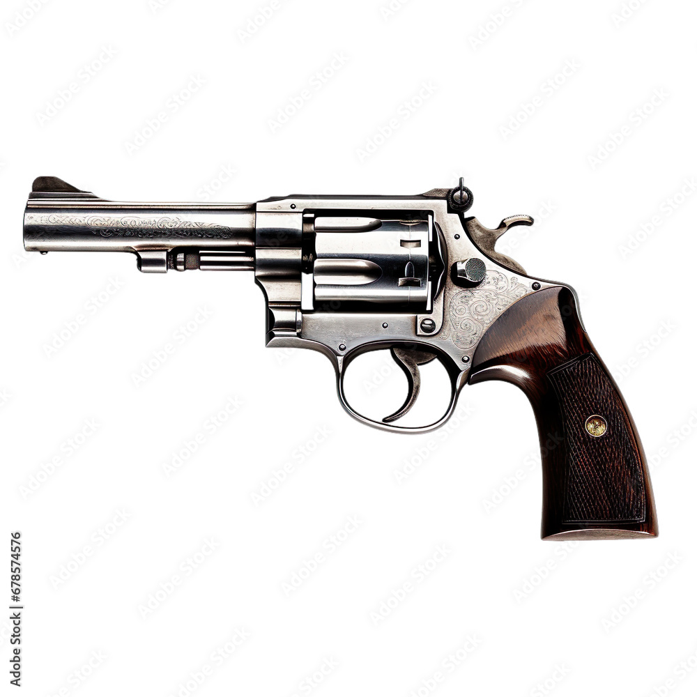 Side view of revolver isolated on a white transparent background