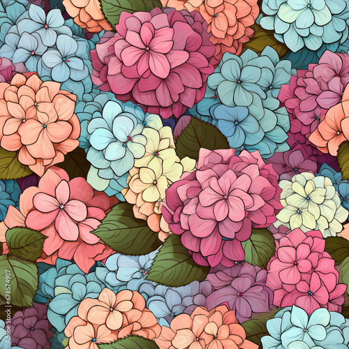 Hydrangea Seamless pattern floral background