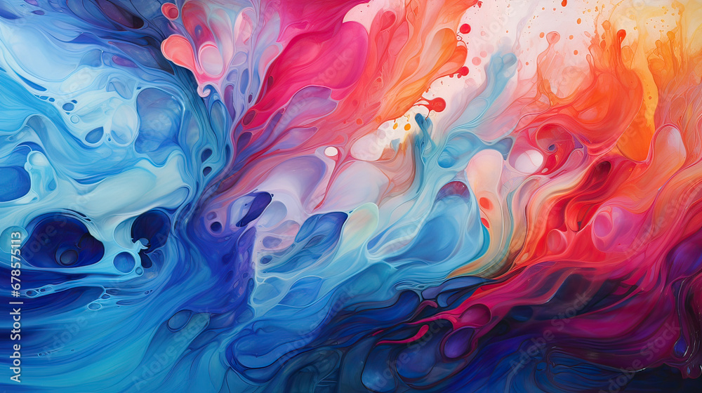 Fluid dynamics of swirling vortices in a sea of vibrant paints AI generative