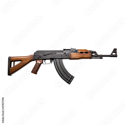 Side view of assault rifle isolated on a white transparent background