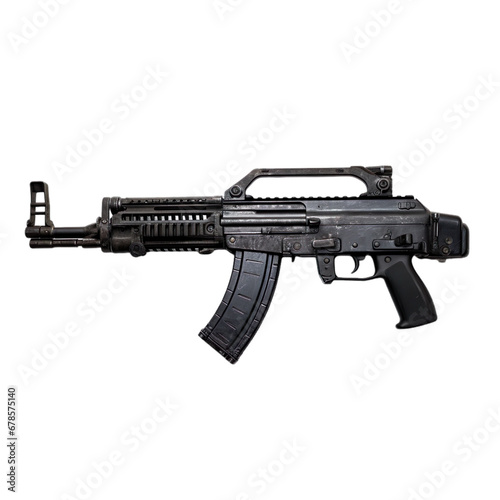 Side view of assault rifle isolated on a white transparent background
