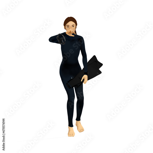 Female skin diver illustration