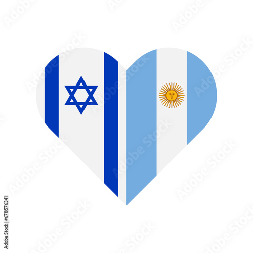 unity concept. heart shape icon of israel and argentina flags. vector illustration isolated on white background