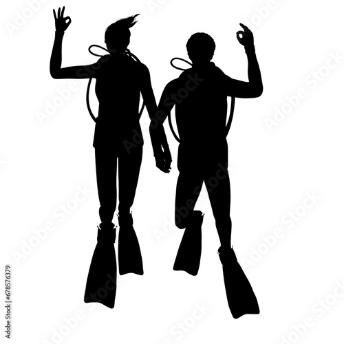 Couple scuba diver illustration silhouette