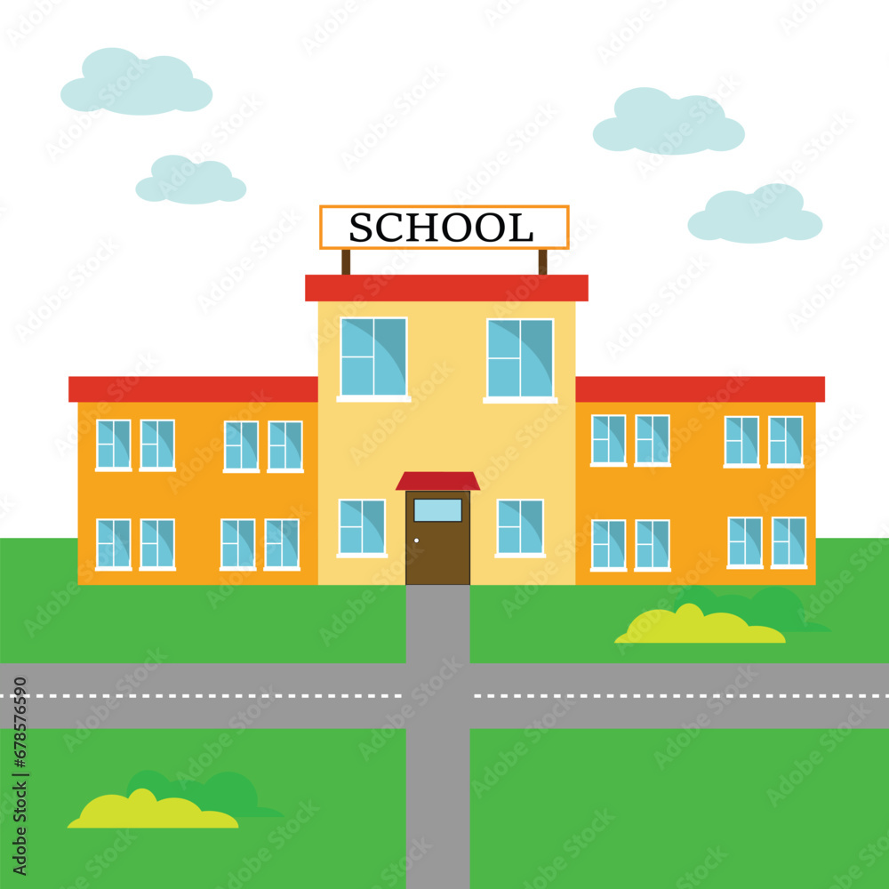 Fototapeta premium Vector illustration of school building. Welcome back to school.Buildings for city construction. Flat style. Eps 10