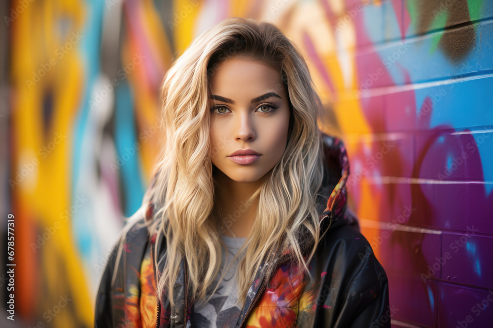 Stylish Young Woman Against Graffiti Wall Stylish Young Woman Against Graffiti Wall