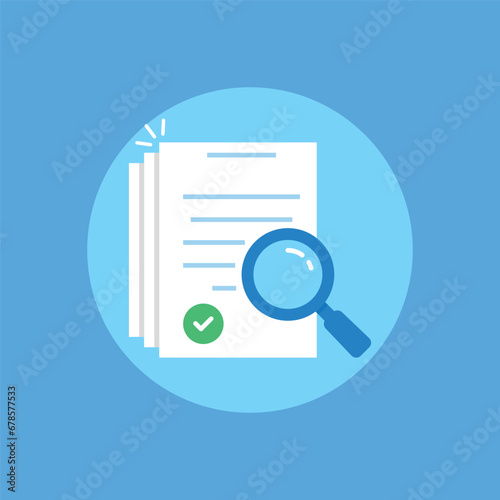 easy assessment icon with blue cartoon loupe. concept of consulting service or management for auditor and investigation process. flat trend evaluer or regulatory plan simple logotype graphic design