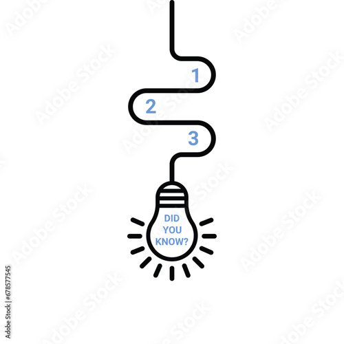 did you know with bulb and facts list. concept of fundamentals or basis knowledge or creative learn and guide. linear modern logotype element graphic simple banner design isolated on white background