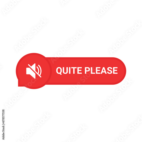 red quiet please bubble with speaker. flat simple style silent logotype graphic design element isolated on white background. concept of silence warning and mute button and sound off