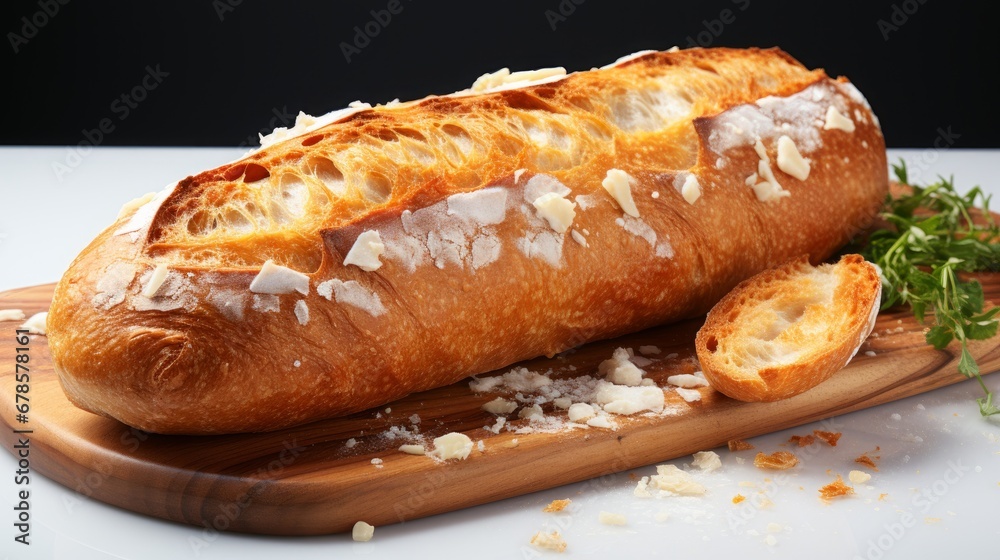 Fresh loaf of bread with a crisp golden crust on a white background. AI generate