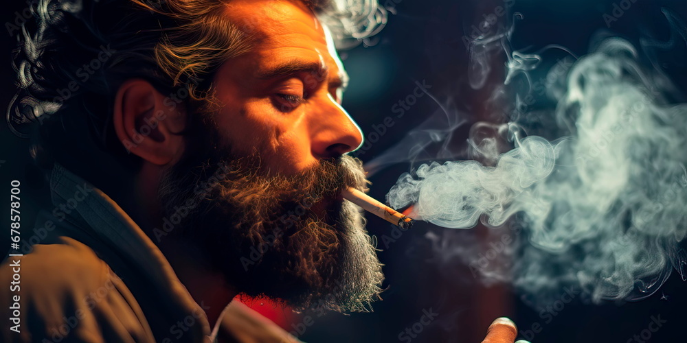 A man calms his nervous system by smoking a cigarette. Generative Ai