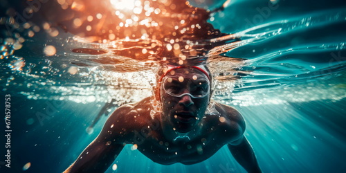 Sport swimming, swimmers in the pool during a race . Generative AI