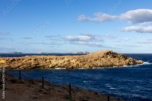 View of Illa Sa Conillera and Illa des Bosc from Punta de Sa Galera, Ibiza. photo