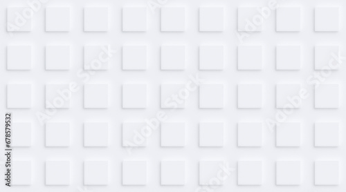 Seamless pattern of modern white evenly spaced squares on white with 3d effect or shadow. Abstract high resolution geometric background with copy space.