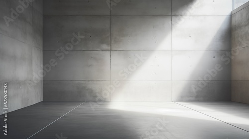 A minimalist scene featuring an empty concrete room.