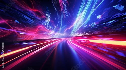 Abstract neon background with glowing rising lines that pulsate with energy.