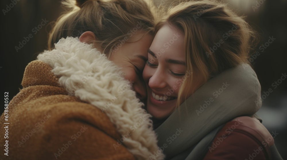 Obraz premium An image of two friends hugging.