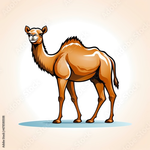 Camel is standing in the middle of white background.