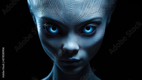 Alien creature has a message for humans. Grey kind humanoid from an other planet portrait series. photo