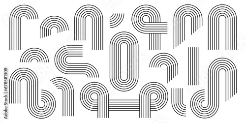 Set of zen arch line stripes, different arch, rainbow illustration 