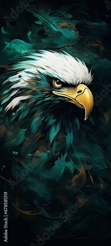 American eagle white head ondark backgound, patriotic idea,generated with AI. photo