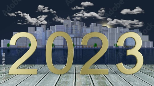 Filmato. Illustrazione 3D. Anno nuovo 2024. Capodanno 2024 in numeri. Il 2024 sostituisce il 2023.. photo