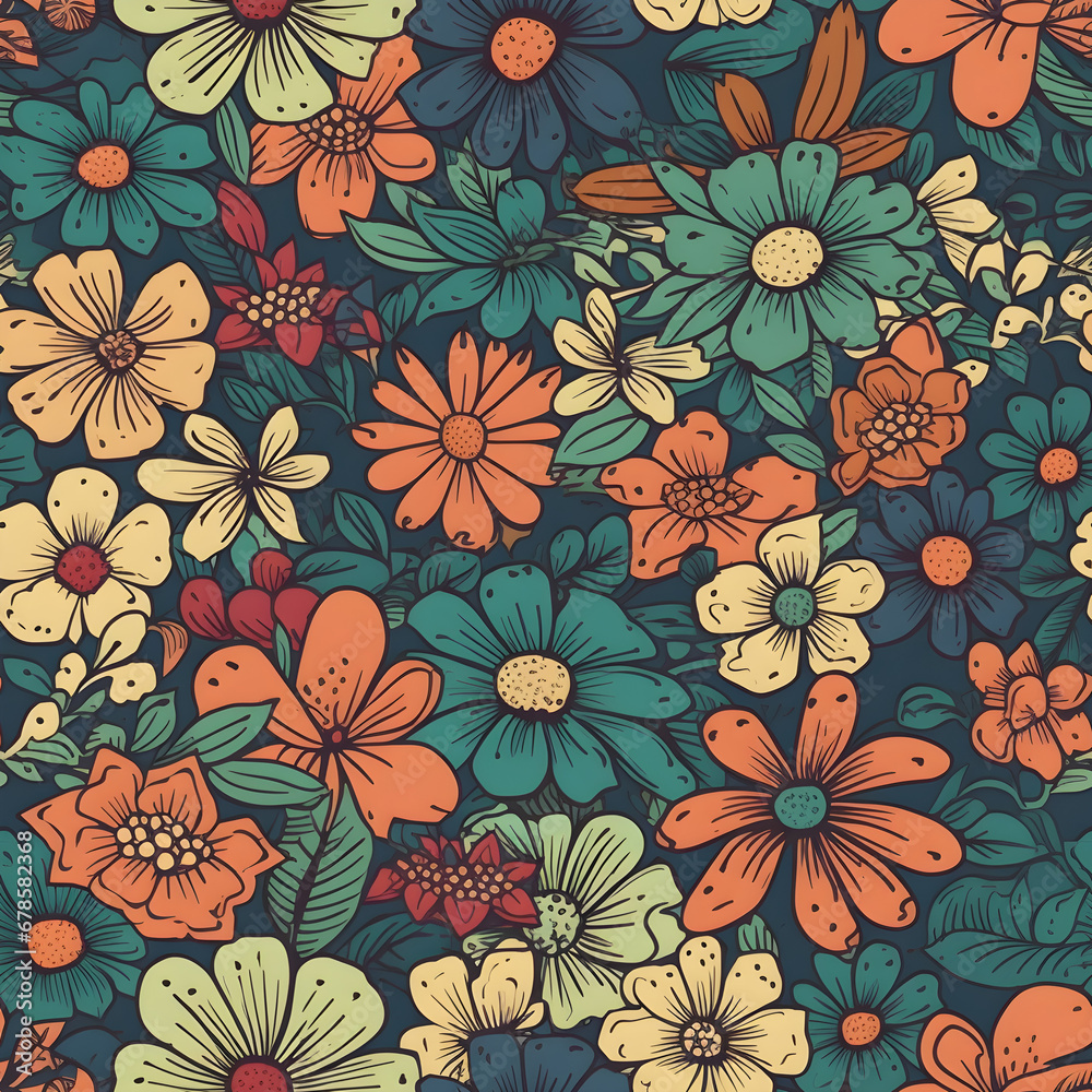 seamless colourful cartoon flowers texture pattern