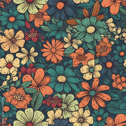 seamless colourful cartoon flowers texture pattern