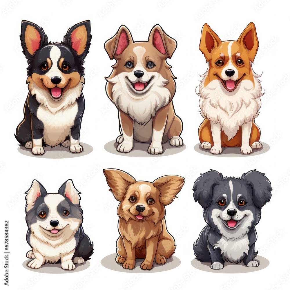 Set of cute dogs stickers on white background 