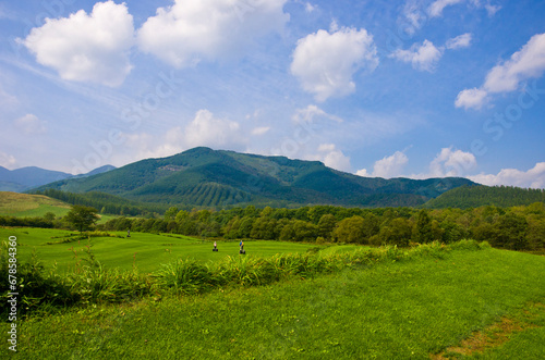 Scenery of Hidaka mountain range in Obihiro town  Hokkaido prefecture  Japan.