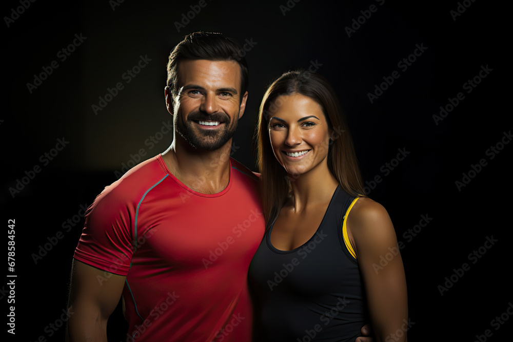 Obraz premium Fitness Instructors Portrait of a Dynamic Duo Inspiring Wellness, Strength, and Active Living. created with Generative AI