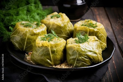 Stuffed savoy cabbage leaves. Cooking sauce meal roll lunch. Generate Ai