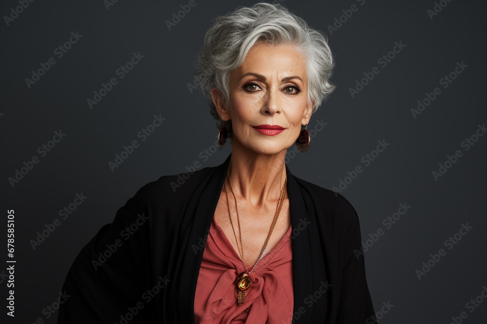 Timeless Elegance: Confident Mature Woman Strikes a Pose in Studio Glamour Timeless Elegance: Confident Mature Woman Strikes a Pose in Studio Glamour