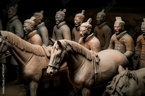 Terracotta warriors sculptures. Asia chinese statue ancient tomb. Generate Ai photo