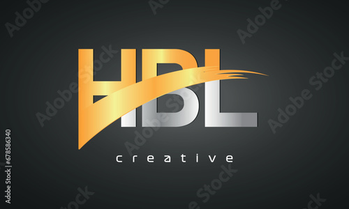 HBL Letters Logo Design with Creative Intersected and Cutted golden color