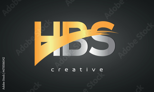 HBS Letters Logo Design with Creative Intersected and Cutted golden color