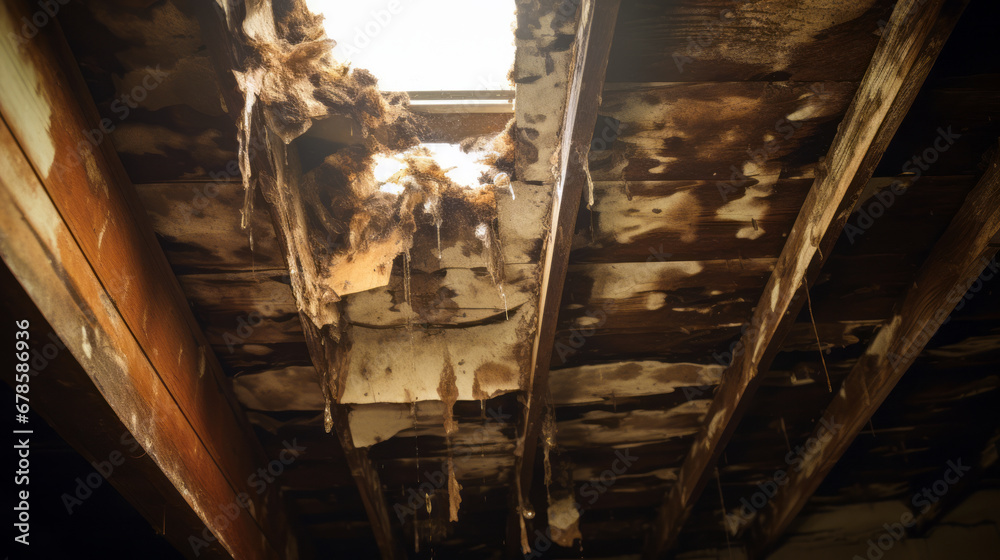 leaking hole in the roof - obrazy, fototapety, plakaty 
