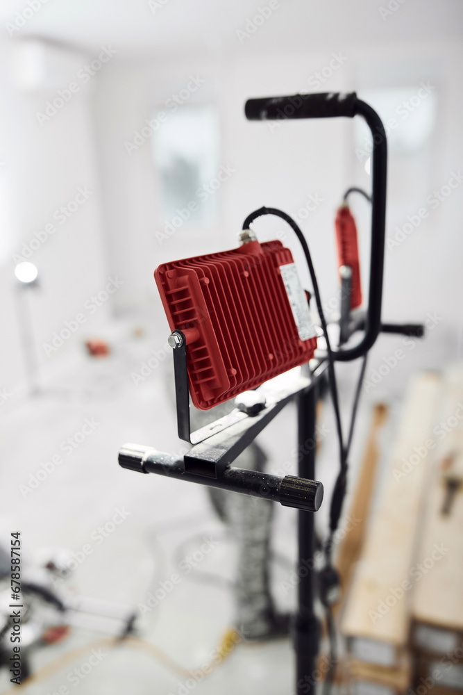 LED light equipment on a construction site. LED light equipment on a construction site.