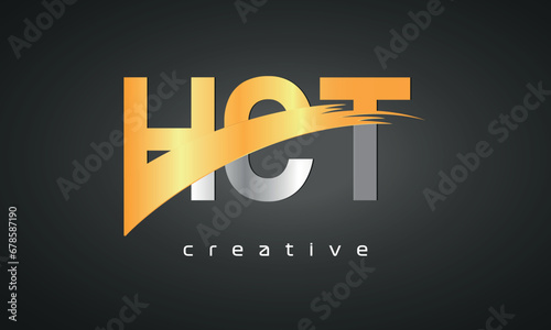 HCT Letters Logo Design with Creative Intersected and Cutted golden color