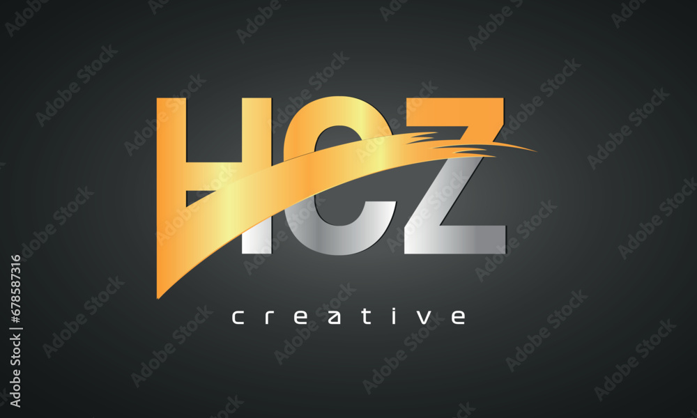 HCZ Letters Logo Design with Creative Intersected and Cutted golden color HCZ Letters Logo Design with Creative Intersected and Cutted golden color