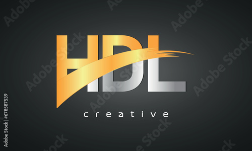 HDL Letters Logo Design with Creative Intersected and Cutted golden color